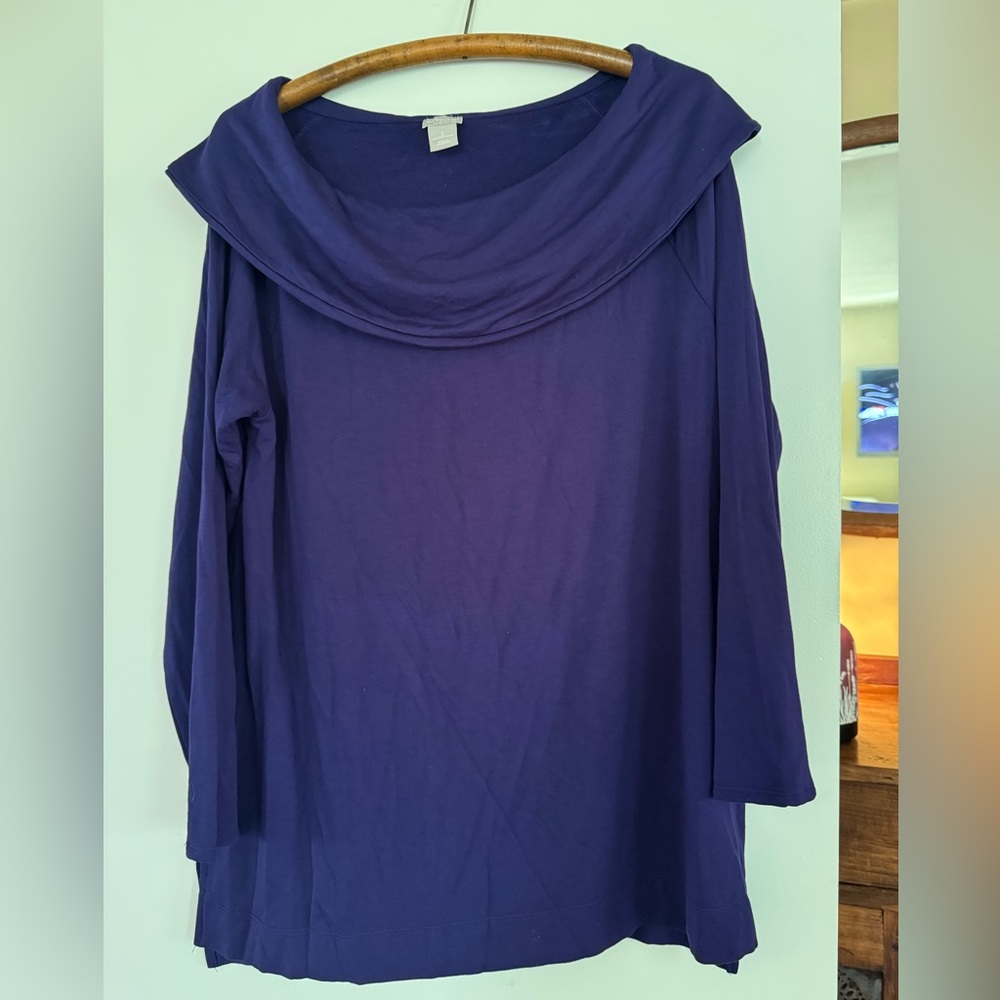 Chico’s Size 2 Purple Cowl Neck Purple Tunic Sweater. EUC.